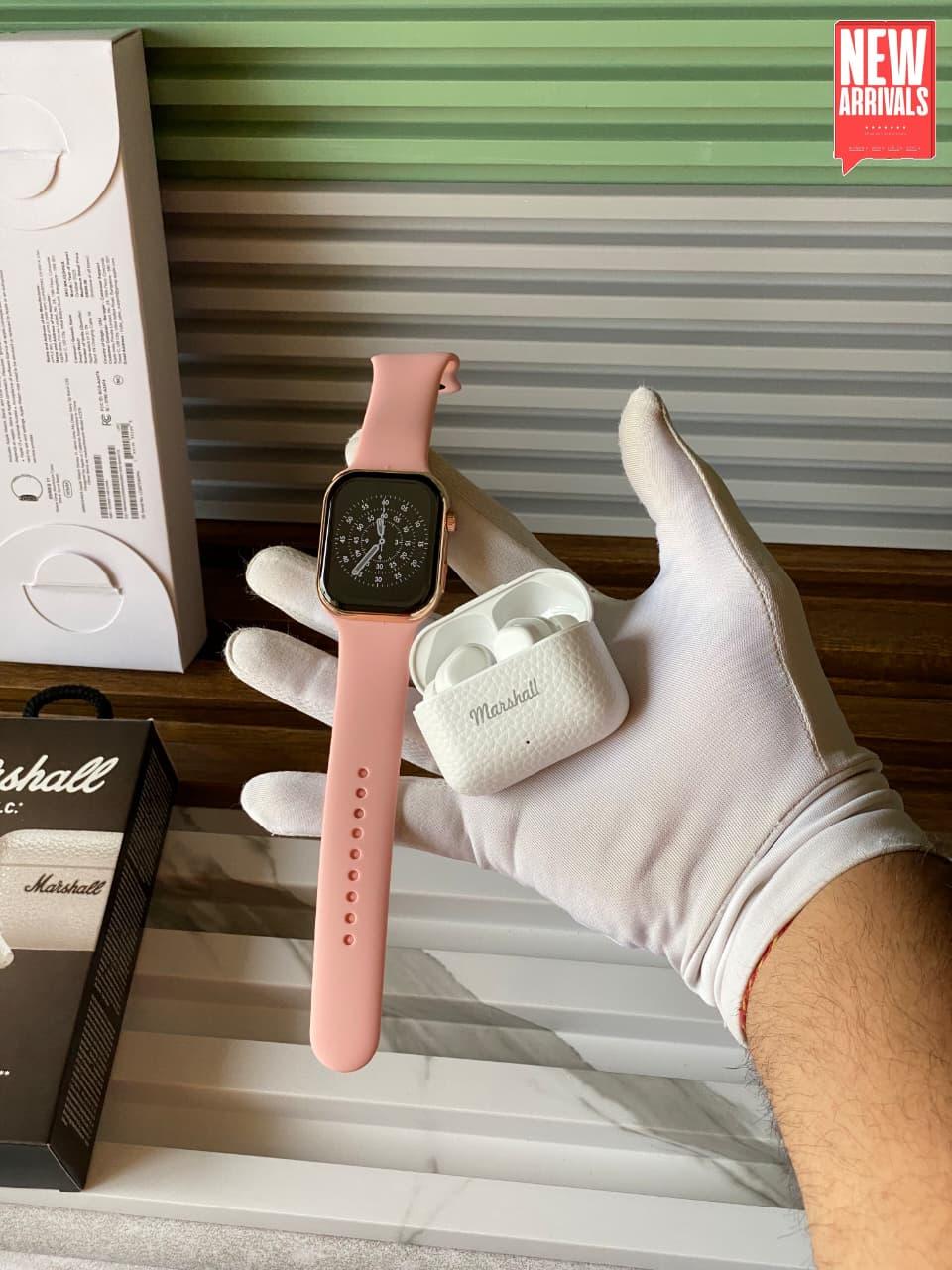 🔥 Apple Series 11 Style Smartwatch + Marshall Motif Earbuds Combo (2026) – AMOLED Display, Wireless Charging & HD Bass 💥